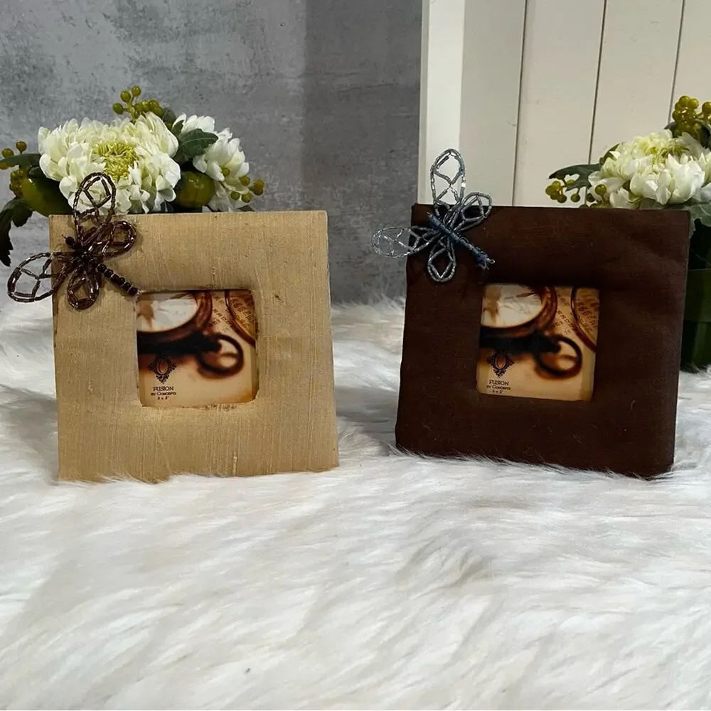 NEW Fusion Pier One Silk Dragonfly 3x3 Square Picture Frame Set Chocolate Gold
